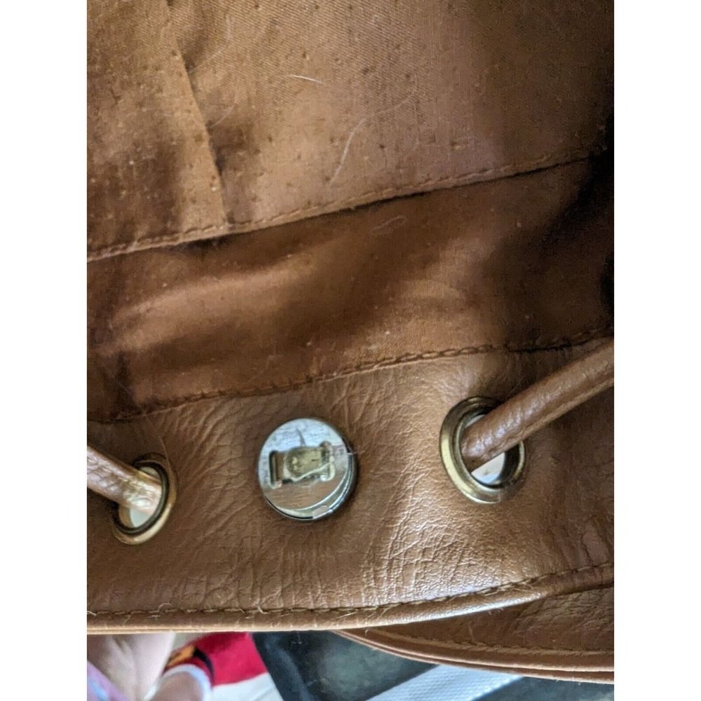 Aeropostale Cognac Brown Faux Leather Bucket Crossbody Fringed Bag - Picture 12 of 12